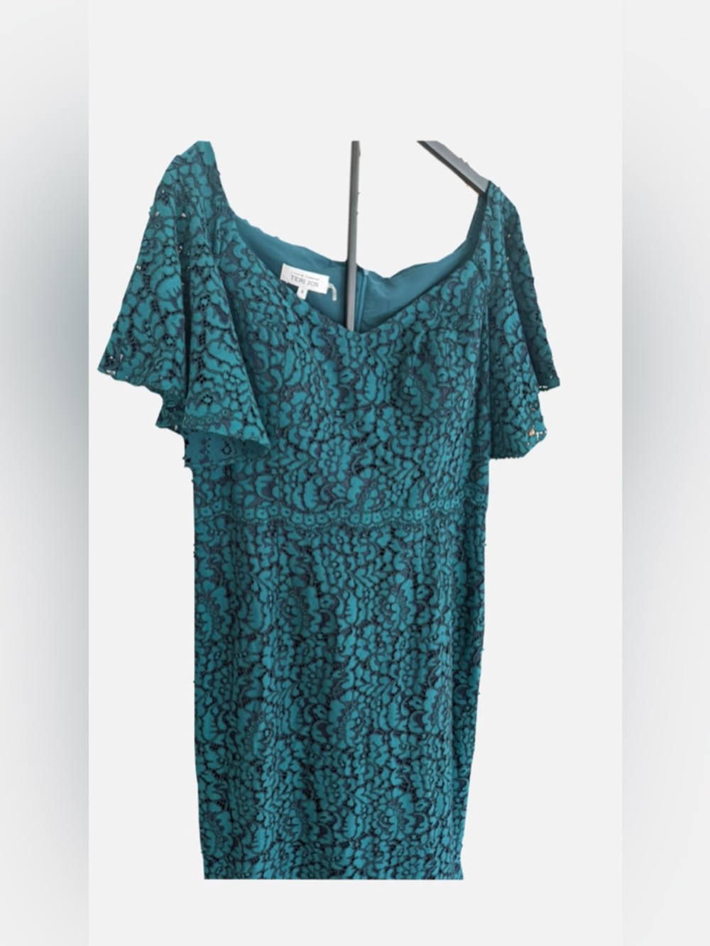 Terry John Green Floral Lace Gown – Size 18 – Empire Waist Mermaid Dress - Picture 3 of 5